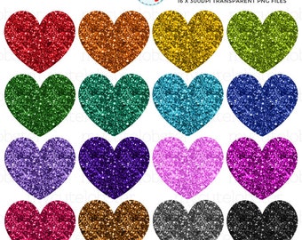 Glitter Hearts Clipart Set - clip art set of rainbow hearts, glitter hearts, sparkles - Instant Download, Personal Use, Commercial Use, PNG