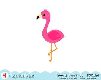 Flamingo Single Clipart - cute flamingo clip art, flamingo bird, tropical clipart - Instant Download, Personal Use, Commercial Use, PNG