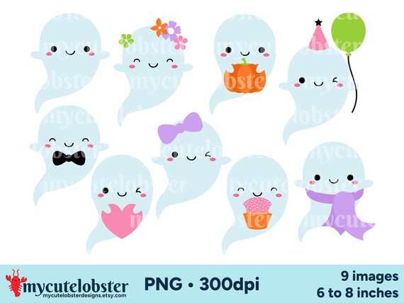 Cute Ghosts Clipart - ghosts clipart set, happy ghosts, cute ghost clip art set - Instant Download, Personal Use, Commercial Use, PNG