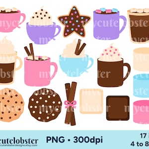 Hot Chocolate Clipart - hot cocoa clipart set, chocolate, mugs, cocoa clip art - Instant Download, Personal Use, Commercial Use, PNG
