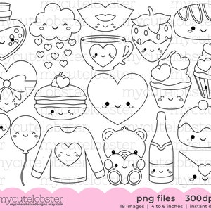 Cute Valentine's Digital Stamps cute digi stamp set, Valentine's Day outlines, love Instant Download, Personal Use, Commercial Use, PNG image 1