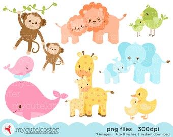 Pastel Mom and Baby Animals Clipart Set Clip Art Set of Cute - Etsy