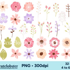Pastell Blumen Clipart, Pastell Blumen Clipart, Blumen PNG, Knospen Clipart, Blumen Clipart, Blumen Grafiken, persönlichen Gebrauch, kommerzielle Nutzung
