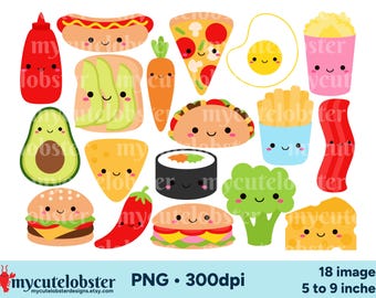 Mat Clipart - glad och smakrik matgrafik, foodie-clipart, PNG digital nedladdning