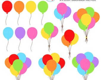 Rainbow Party Balloons Clipart Set - clip art set of balloons, party, rainbow - Instant Download, Personal Use, Commercial Use, PNG