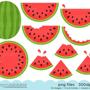 Watermelon Clipart Set - clip art set of watermelon, watermelon quarters, fruit - Instant Download, Personal Use, Commercial Use, PNG