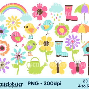 Frühling Clipart, Frühling Clipart, Blumen Clipart, Regenbogen Clipart, Frühling PNG, süße Vögel Clipart, persönlicher Gebrauch, kommerzieller Gebrauch