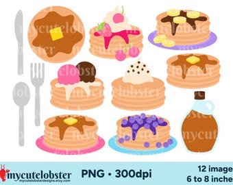 Pannkaksclipart - frukostmatgrafik, pannkakor clipart, PNG digital nedladdning