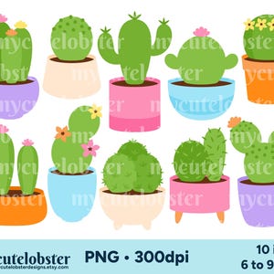 Clipart cactus en pot - ensemble de cactus, cactus, plantes en pot, plantes d'intérieur, ensemble de cliparts - téléchargement immédiat, usage personnel, usage commercial, PNG