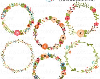 Floral Wreaths Clipart Set - flowers, wreath, wedding clipart, floral clipart, flower - Instant Download, Personal Use, Commercial Use, PNG