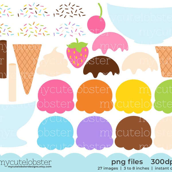 Ice Cream Builder Clipart - build your own ice cream, clipart set, DIY ice cream cone - Instant Download, Personal Use, Commercial Use, PNG