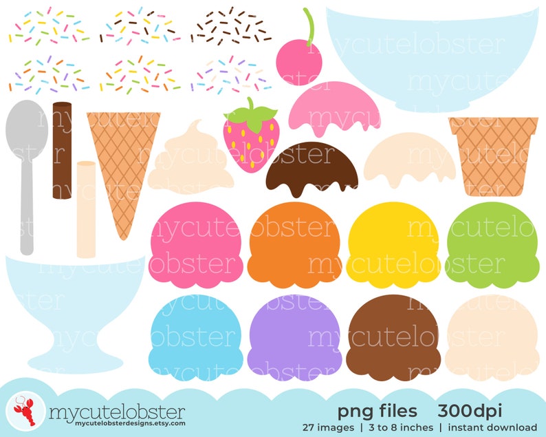 Ice Cream Builder Clipart build your own ice cream, clipart set, DIY ice cream cone Instant Download, Personal Use, Commercial Use, PNG image 1