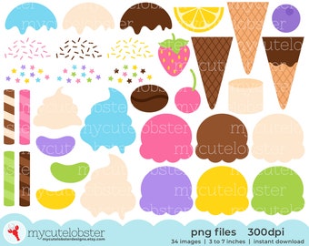 Ice Cream Clipart - build your own dessert graphics, summer clip art, PNG Digital Download