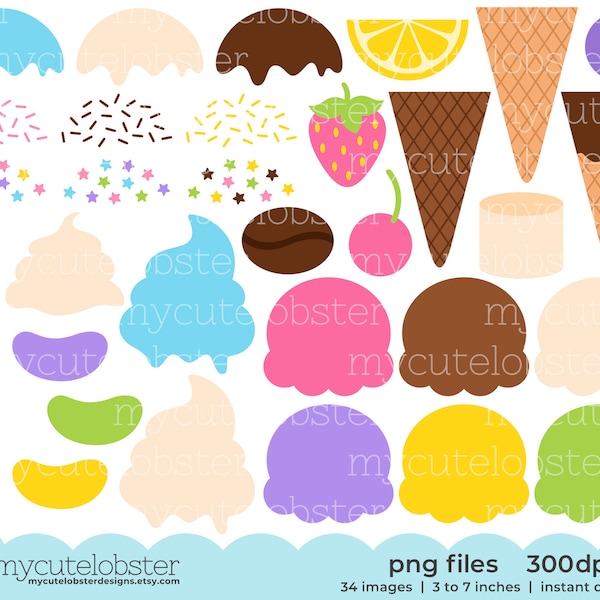 Fun Ice Cream Builder Clipart - set of ice cream, cones, sprinkles, build your own - Instant Download, Personal Use, Commercial Use, PNG