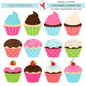 Conjunto de imágenes prediseñadas de cupcakes: conjunto de imágenes prediseñadas de cupcakes: descarga instantánea, uso personal, uso comercial, PNG