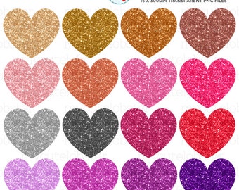 Glitter Hearts Clipart - uppsättning glittrande hjärtan, rosa hjärta clipart, PNG digital nedladdning