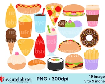 Fast Food Clipart - junk food clip art, burger graphics, fries, PNG Digital Download