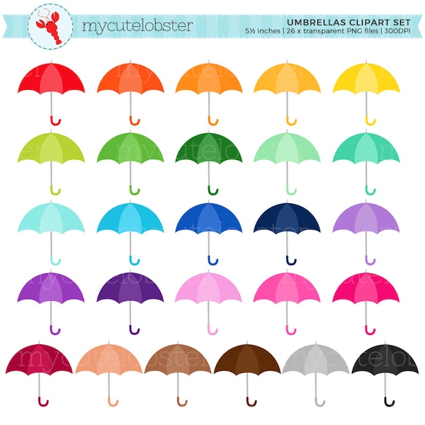 Rainbow Umbrellas Clipart Set - umbrella clip art, rainbow, rainy day, umbrellas - Instant Download, Personal Use, Commercial Use, PNG