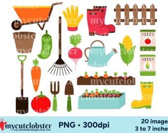 Vegetable Garden Clipart - set of gardening graphics, food clip art, PNG Digital Download