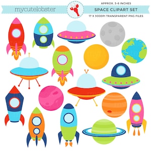 Space Rockets, Ships & Planets Clipart Set - outer space, spaceships, planets, rocket - Instant Download, Personal Use, Commercial Use, PNG