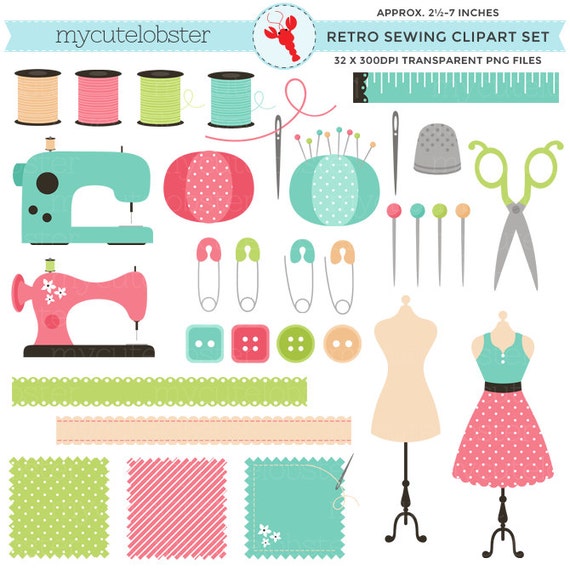 Retro Sewing Clipart Set Clip Art Set of Sewing Items - Etsy UK