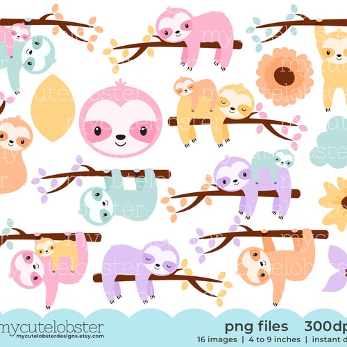 Cute Happy Baby Sloth PNG Instant Download Sublimation - Etsy