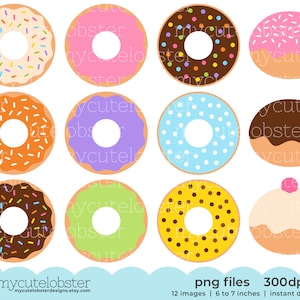 Donuts Clipart set of donuts, doughnuts, cute donuts, donuts clip art, food clipart Instant Download, Personal Use, Commercial Use, PNG image 1