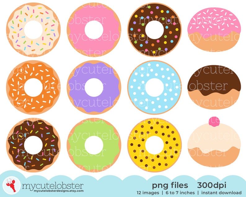 Donuts Clipart set of donuts, doughnuts, cute donuts, donuts clip art, food clipart Instant Download, Personal Use, Commercial Use, PNG image 1