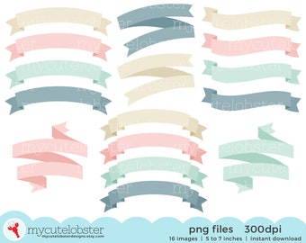 Banners Clipart Set - clip art set of pastel banners, frames, labels, tags, banners - Instant Download, Personal Use, Commercial Use, PNG