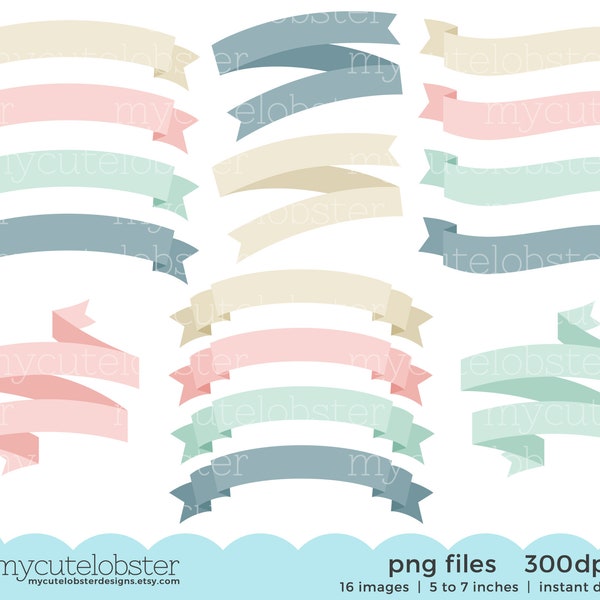 Banners Clipart Set - clip art set of pastel banners, frames, labels, tags, banners - Instant Download, Personal Use, Commercial Use, PNG