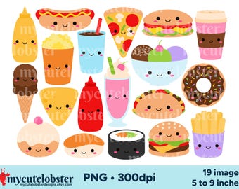 Fast Food Clipart - happy food graphics, clip art, PNG Digital Download