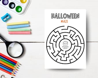 Halloween Maze Puzzle Printable for Kids | Spooky Activity Worksheet PDF