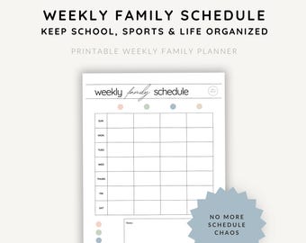 Wöchentlicher Familienzeitplan für Mütter | Druckbarer Wochenkalender für die ganze Familie | Kinderaktivitäten, Schule & Terminplaner PDF
