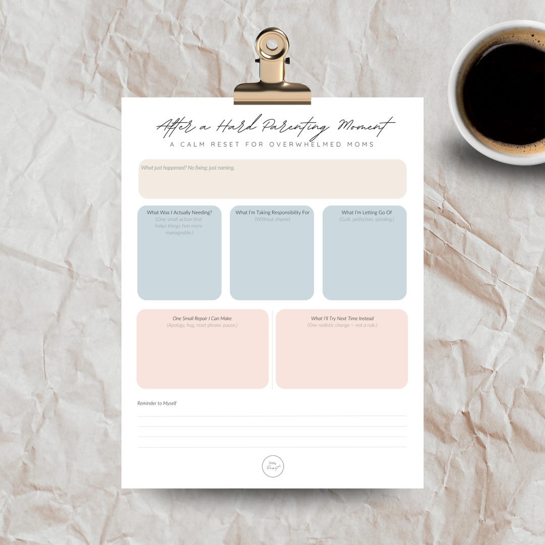 Parenting Reset Worksheet for Overwhelmed Moms | After a Hard Parenting ...