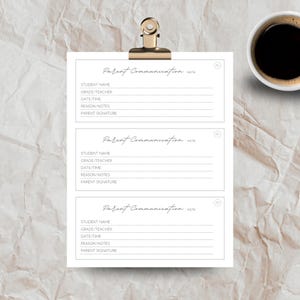 Parent Communication Notes Printable | School Absence, Tardy, Pickup Change & Teacher Message Slips PDF