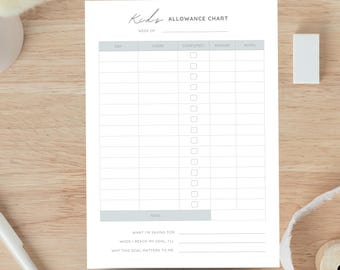 Kids Allowance Chart Printable | Chore Chart with Money Tracker | Weekly Chore & Reward Sheet for Kids PDF