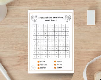 Thanksgiving Traditions Word Search | Printable Kids Holiday Puzzle PDF + Answer Key
