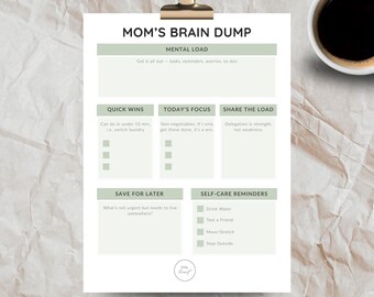 Mom Brain Dump Printable | Mental Load Organizer for Busy Moms | Mind Dump Worksheet | Overwhelm Reset Planner | Daily Task Dump PDF