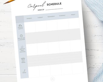 School Carpool Schedule Printable | Weekly Pick-Up & Drop-Off Planner for Moms PDF