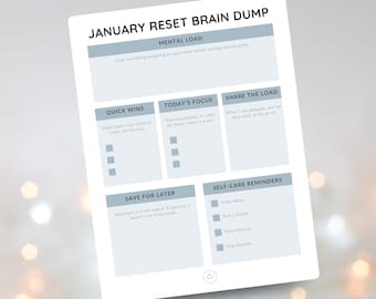 January Reset Brain Dump Printable for Moms | Mental Load Organizer & New Year Reset Worksheet PDF