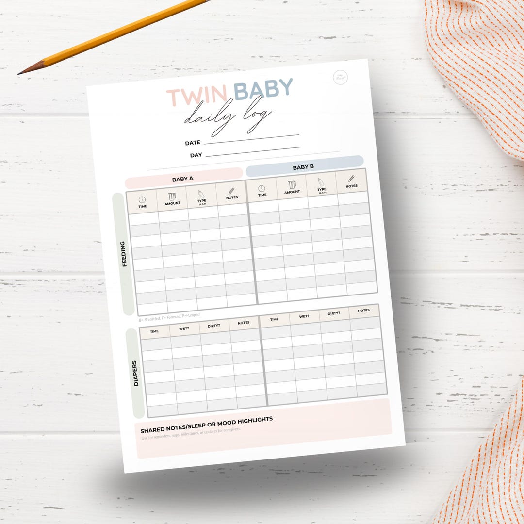 Twin Baby Daily Log Printable | Side-by-side Feeding, Diaper & Sleep ...