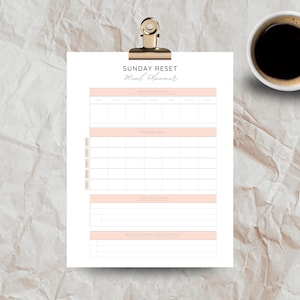Planificador de comidas Sunday Reset para mamás / Sistema de preparación de comidas semanal para simplificar las cenas y empezar la semana con tranquilidad / PDF imprimible con compras y preparación de comidas