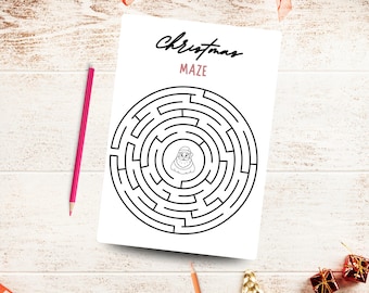 Afdrukbaar kerstdoolhof | PDF vakantiepuzzelactiviteit voor kinderen en gezin