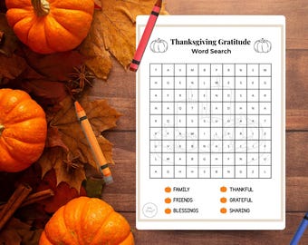 Thanksgiving Gratitude Word Search | Kids Holiday Printable Puzzle + Answer Key