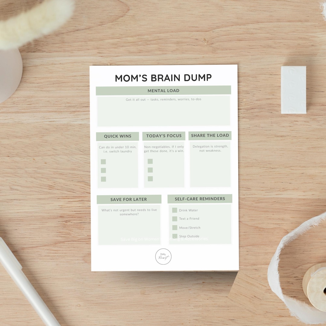 Busy Mom Brain Dump Printable | Mental Load Organizer Worksheet PDF - Etsy