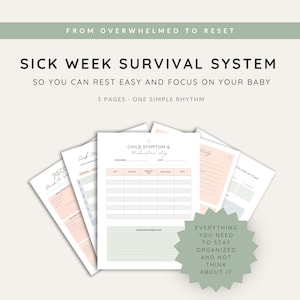 Planificador de días de enfermedad para mamás / Registro de síntomas y medicación para niños / Nota de ausencia escolar, notas de visitas al médico y programa de atención imprimible