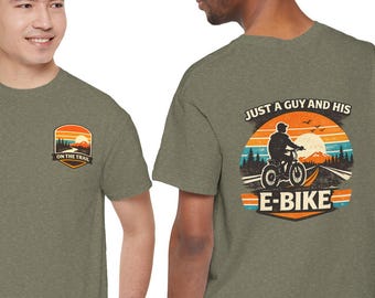 E-Bike Tee | Just a Guy and His EBike | Retro Cycling Tee | Outdoor Adventure Tee