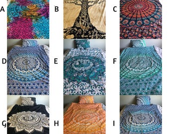 Twin Size Duvet Cover Set | All Natural Cotton | Eco-Dyed | Hand Block Printed | Indian Bohemian Style | Size Approx. 82"x54"