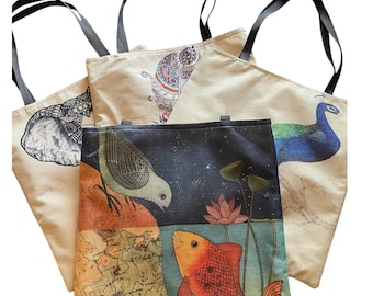Handmade Canvas Tote Bag Double-Sided Print, Lined, Cotton Shoulder Bag, Reusable Grocery Bag, Eco-Friendly Gift, Multi-Use Tote