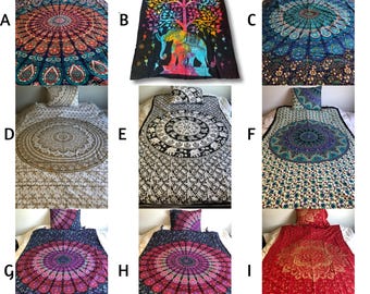 Twin Size Duvet Cover Set | All Natural Cotton | Eco-Dyed | Hand Block Printed | Indian Bohemian Style | Size Approx. 82"x54"